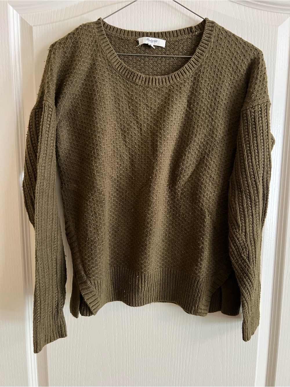 Madewell Olive Crewneck Textured Knit Sweater
